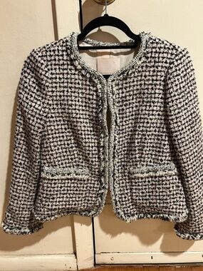 Rebecca Taylor Pink and Black Tweed Collarless Jacket size 4